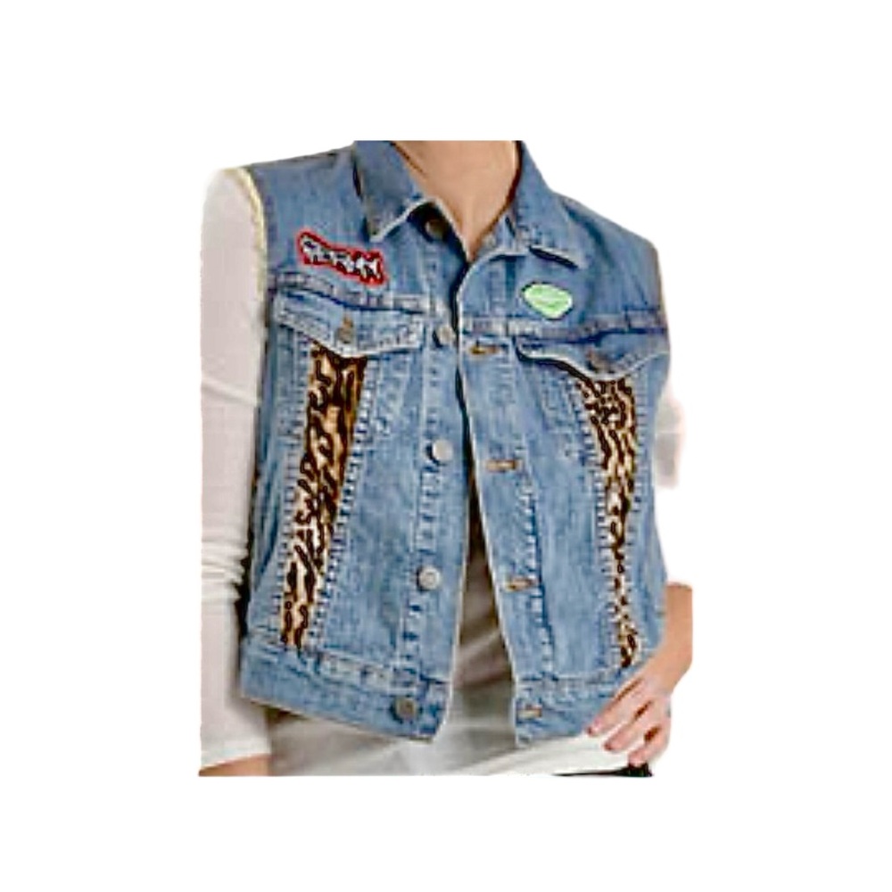 Vans x Jesse Jo Blue Denim Vest with Leopard Print M EUC